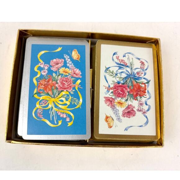 VTG Floral Harrods Playing Cards Double Deck Case Plastic - Picture 1 of 8